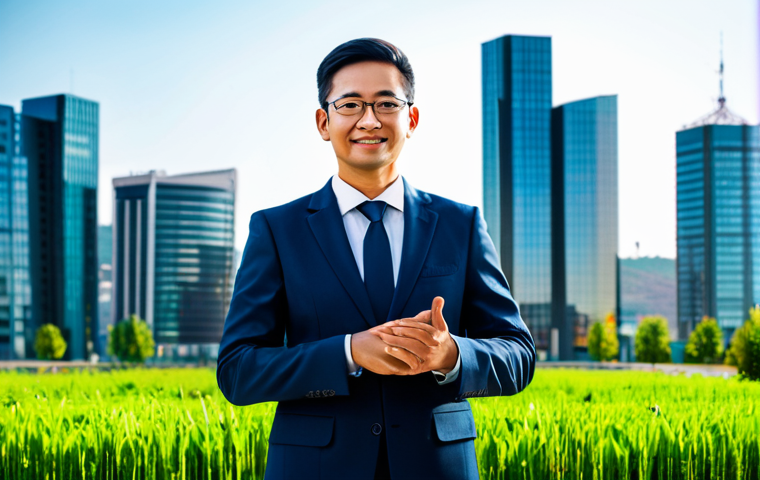 A professional individual, a local development expert, standing confidently in a modest, professional business suit. The background subtly blends elements of a vibrant, modern cityscape with digital data displays and green, sustainable rural landscapes, symbolizing expertise across urban and rural development. The lighting is bright and optimistic. Perfect anatomy, correct proportions, natural pose, well-formed hands, proper finger count, natural body proportions, professional photography, high quality, fully clothed, modest clothing, appropriate attire, professional dress, safe for work, appropriate content, family-friendly.