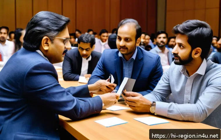 지역개발 전문가를 위한 네트워킹 팁 - A professional networking event in an urban conference hall filled with diverse Indian regional deve...