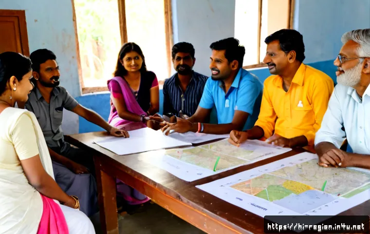 Home 12 지역개발 실습 경험 공유 - Photorealistic community development workshop in a rural Indian village hall, diverse Hindi-speaking...